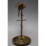 A 19TH CENTURY TYPE NOVELTY BRONZE RING TREE FEATURING A PARROT ON ITS PERCH AT THE TOP, H 21.5 cm