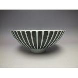 NORMAN WILSON FOR WEDGWOOD, studio pottery footed bowl with ribbed decoration in black & white