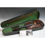 A VINTAGE CASED VIOLIN WITH TWO PIECE BACK, 'The Maidstone', bears label for John G. Murdoch & Co.