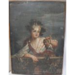 ??? Z. Eighteenth century Continental school, study of a young woman on a balcony holding a bunch of