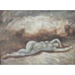 T.W. An impressionist study of a sleeping female nude 'The Dream', signed with monogram and dated