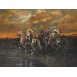 BELI. Twentieth century Continental school, landscape with Arab warriors on horseback, signed