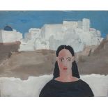 IMPRESSIONIST MIDDLE EASTERN SETTING WITH WOMAN IN BLACK IN FOREGROUND, indistinctly signed lower