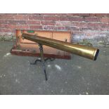 A LATE 19TH CENTURY LACQUERED BRASS TELESCOPE BY JOHN BROWNING, on a cast and brass table tripod,