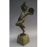 A BRONZE SEMI NUDE FIGURE OF A WOMAN, signed at base of figure Faure, on stone plinth, H 43.5 cm