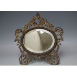 A GILT METAL EASEL BACKED DRESSING TABLE MIRROR, W 30.5 cm