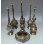 A COLLECTION OF SIX MIDDLE EASTERN ROSE WATER SHAKERS / SPRINKLERS, of varying styles, each having