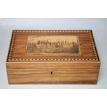 A TUNBRIDGE WARE JEWELLERY BOX, with transfer print lid embellishment, W 21 cm