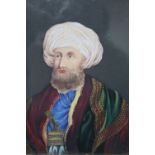 A LATE 19TH / EARLY 20TH CENTURY PORTRAIT MINIATURE OF A BEARDED EASTERN GENTLEMAN WITH TURBAN,