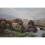 TOM ROWDEN (1842-1926). A Dartmoor landscape with a group of ponies watering, signed lower left,