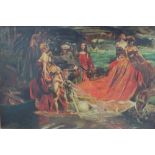 GLYNNS PALMER. Modern British school, allegorical scene with figures and boat on the bank of a
