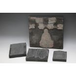 A COLLECTION OF FOUR CHINESE PRINTING BLOCKS, the larger featuring a seated Buddha the others are