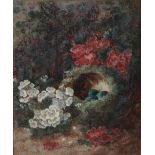 OLIVER CLARE (1853-1927). Study of fruit in a nest, signed lower right, oil on canvas, gilt framed