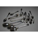 A COLLECTION OF HALLMARKED SILVER FLATWARE, consisting of table spoons, bright cut teaspoons etc,