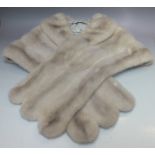 A VINTAGE LADIES MINK FUR STOLE WITH SCALLOPED EDGE, possibly Violet / Platinblond in colour,
