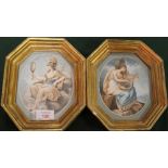 A PAIR OF 18TH CENTURY OCTAGONAL GILT FRAMES, containing stipple engravings after GIOVANNI