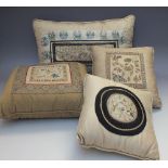 A COLLECTION OF VINTAGE ORIENTAL CUSHIONS, to include silk examples, with typical embroidered and