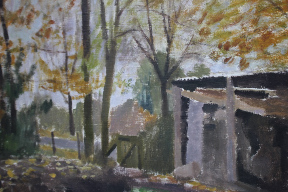 MAURICE FEILD (1905-1988). An impressionist wooded landscape 'Study in Autumn', see verso, unsigned, - Image 4 of 5