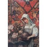 CONTINENTAL SCHOOL (XX). Flower girl, oil on canvas, gilt framed, 70 x 33 cm