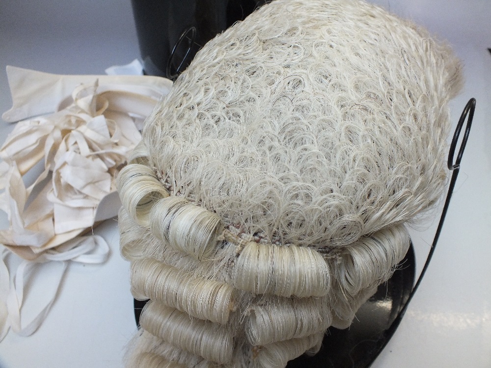 A MID 20TH CENTURY EDE & RAVENSCROFT HORSE HAIR BARRISTERS WIG, contained in toleware tin with - Image 5 of 9