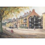 HENRY HADFIELD CUBLEY (1858-1934). A street scene at Prestbury, Cheshire, see verso, signed lower