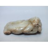 AN ORIENTAL JADE STUDY OF A MYTHICAL DRAGON, W 6 cm, L 10 cm