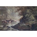 G. FIELDING. A late 19th / early 20th century woodland river scene with cattle watering, signed