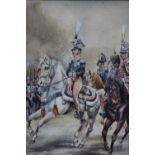 A LATE 19TH / EARLY 20TH CENTURY STUDY OF A BATTLE SCENE, with mounted officers riding before the