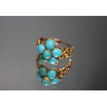 A VICTORIAN TYPE GOLD TURQUOISE RING, ring size J 1/2