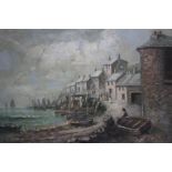 ARTHUR HENLEY. Early 20th century Scottish school, coastal village scene with moored fishing