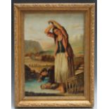 T. SPINKS. Late 19th / early 20th century, a girl washing her hair by a stream, signed lower left,