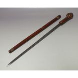 AN EARLY 20TH CENTURY SWORD CANE, overall L 52 cm,