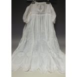 A VINTAGE CHRISTENING GOWN WITH BRODERIE ANGLAISE DETAIL, together with a cotton slip and a