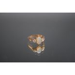 A THREE STONE OPAL AND DIAMOND RING, ring size L 1/2
