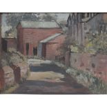 A 20TH CENTURY IMPRESSIONIST VILLAGE LANE SCENE, see partial labels verso, indistinctly signed lower