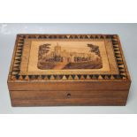 A TUNBRIDGE WARE WORK BOX, W 23 cm