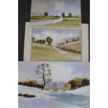 R WITCHARD (XXI). Three landscape watercolours, signed, unframed, 24 x 38 cm largest (3)