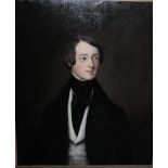 NINETEENTH CENTURY BRITISH SCHOOL, a portrait study of a Regency gentleman with black jacket and