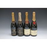 FOUR BOTTLES OF NV CHAMPAGNE CONSISTING OF 1 BOTTLE OF MOET, 1 bottle of Charles Courbet, 1 bottle