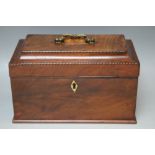 A MAHOGANY THREE SECTION TEA CADDY, W 24 cm