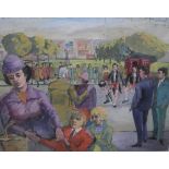 BRITISH SCHOOL (CONTEMPORARY). Dancing men with crowd, unsigned, watercolour / gouache, framed and