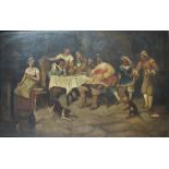 J. BENN???. Nineteenth century Continental school interior scene, with a group of figures in