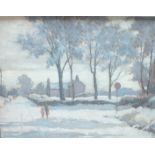 ERIC TUNSTALL (1897-1987). Modern British school, snowy wooded country lane scene with figures and