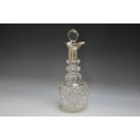 A HALLMARKED SILVER COLLARED DECANTER - BIRMINGHAM 1932, H 32 cm