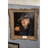 A GILT FRAMED OIL ON BOARD PORTRAIT STUDY OF A GENTLEMAN WITH A GLASS OF WINE ENTITLED 'GERMAN