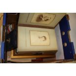 AN ANTIQUE PHOTOGRAPH ALBUM TOGETHER WITH A QUANTITY OF PICTURE FRAMES