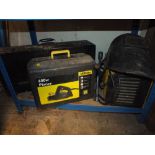 A CARPENTERS TOOL BOX PLUS CASED PLANER AND WELDER