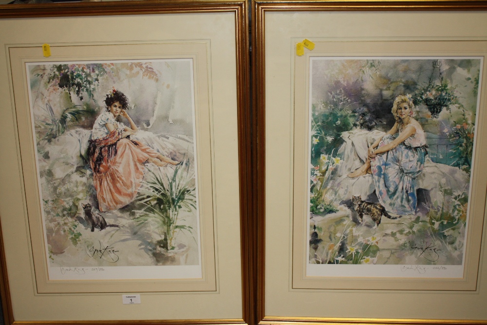 GORDON KING (1939). A pair of signed limited edition coloured prints depicting ladies, signed in