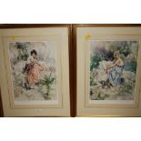 GORDON KING (1939). A pair of signed limited edition coloured prints depicting ladies, signed in