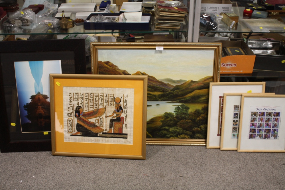 A FRAMED OIL ON BOARD DEPICTING A MOUNTAINOUS LAKE SCENE SIGNED M MORRIS 1979 TOGETHER WITH A